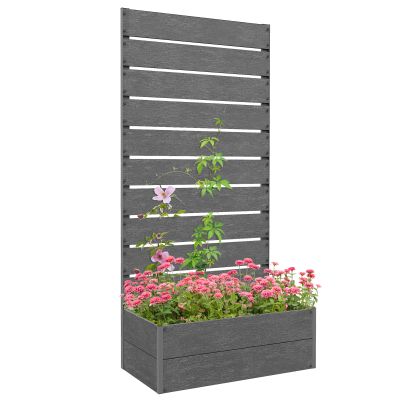 Garden Planter with Trellis for Climbing Plants, Vines, Flowers, Freestanding Raised Bed for Garden, Outdoor, Patio, Planter Box with Drainage Gap, 72x38x150cm, Dark Grey