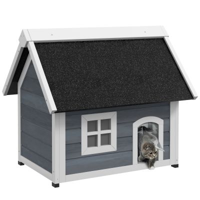 Shelley Outdoor Cat House Wooden Shelter with Openable Roof and Three Doors - Grey