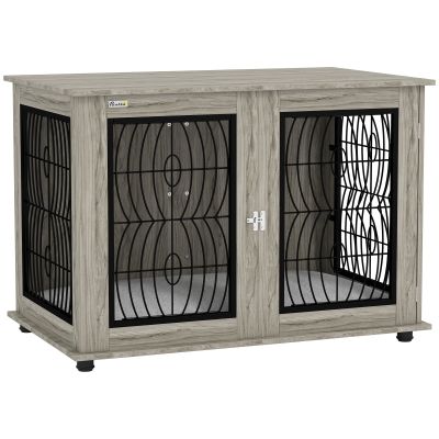 Shelley 44.5 Inch Indoor Dog Crate End Table with Soft Cushion for Extra Large Dogs - Grey