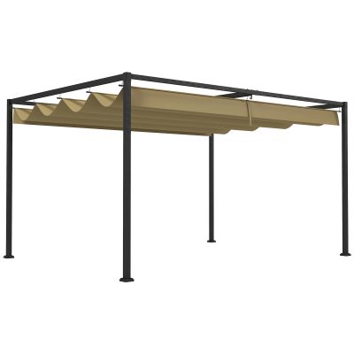 4 x 3(m) Metal Pergola with Retractable Roof, Garden Gazebo Canopy Shelter for Outdoor, Patio, Khaki
