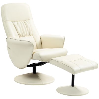 Scott Swivel Recliner Chair with Footstool - Cream White