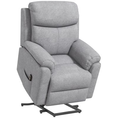 Heavy Duty Fabric Upholstered Riser and Recliner Chairs with Remote Control, Side Pocket - Grey