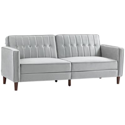 Modern Convertible Sofa Futon Velvet-Touch Tufted Couch Compact Loveseat with Adjustable Split Back, Light Grey