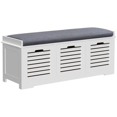 JALVIK White Storage Bench with 3 Drawers & Removable Grey Seat Cushion Hallway Organisation furniture