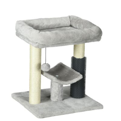 48cm Cat Tree, Cat Tower with Cat Self Groomer Cat Scratching Post with Hanging Ball, Self Groomer and Perches, Grey