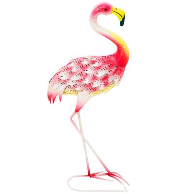 SUNVISTA Flamingo Garden Statue, Metal Bird Sculpture Ornament with Ground Stakes - Pink