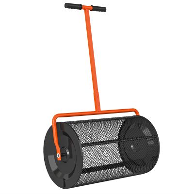 SUNVISTA 24 Inch Compost Spreader with Adjustable Handle, Metal Mesh Drum for Seeding & Soil, Orange