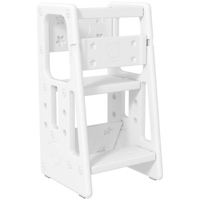 Kids Step Stool Adjustable Standing Platform Toddler Kitchen Stool -Standing Tower for Kids Kitchen Learning w/ Three Adjustable Heights, White