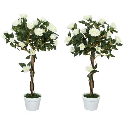 SUNVISTA Set of Two Faux Rose Trees - White