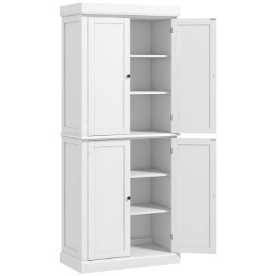 Freestanding Kitchen Cupboard with 4 Doors, Storage Cabinet with 6-Tier Shelving and 4 Adjustable Shelves, White