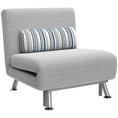 Single Sofa Bed, 1 Person Sleeper Foldable Lounge with Pillow, Grey