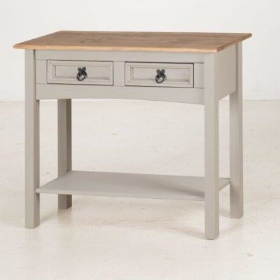 Corona Solid Pine Console Table 2 Drawer Hall - Grey Wax 