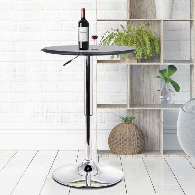 Steel Base Top PU Leather Round Bar Table - Black