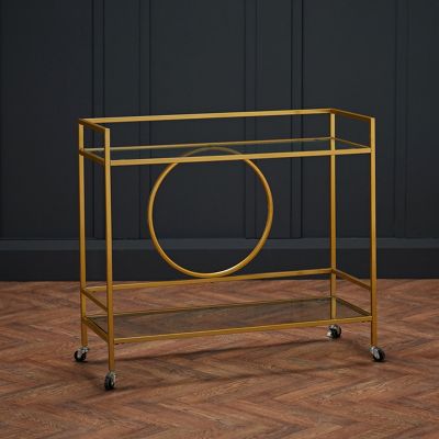 GATSBY Drinks Trolley With Glass Top - Gold Finish 