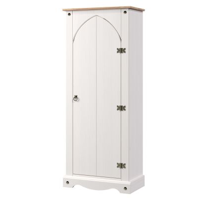 Classic Arch Design Tall Sideboard with Door and Shelves - White with Antique Wax