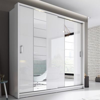 Sliding Wardrobe - IRVINE 2 Door Mirrored Wardrobe White Matt 220cm