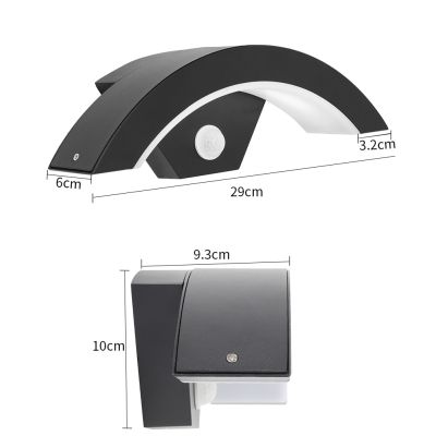 Modern Black LED Curved Induction Wall Light for Outdoor