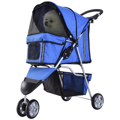 Dog Pram Pet Travel Stroller Dog Pushchair W/Three Wheels-Blue