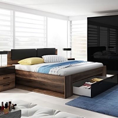Astro Galaxy Bedside Divan Bed in Oak and Black - 140cm