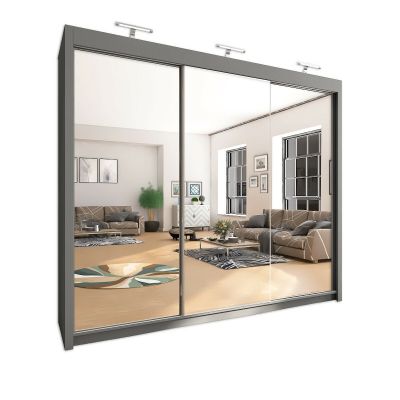 Sliding Wardrobe - MATHILDE II 3 Door Mirrored Wardrobe Grey 250cm
