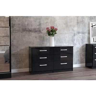 LYTHAM Black Chest of Drawers - Large-sized, 6 Drawers, Double
