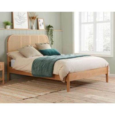 Rattan Curved Headboard Styled Solid Slats Brown Bed - Super Kingsize 6ft