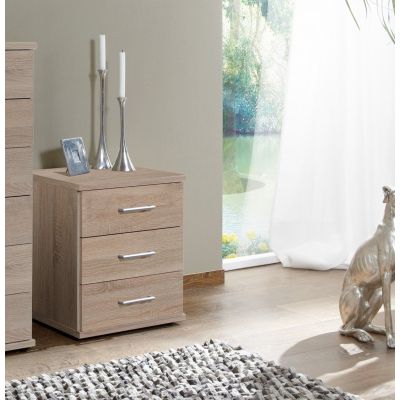 Bedside Table - OSCAR 3 Drawer Nightstand Oak 46cm