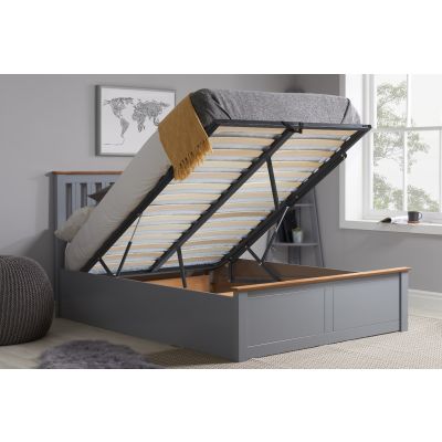 Phoenix Wooden Ottoman Storage Stone Grey Bed - Small Double 4ft