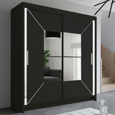 Sliding Wardrobe - BARTHOLOMEW 2 Door Mirrored Wardrobe Black 120cm