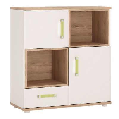 Kids Wardrobe - DISNEY 2 Door 1 Drawer Children Wardrobe Light Oak and White High Gloss Lemon Handles 90.7cm