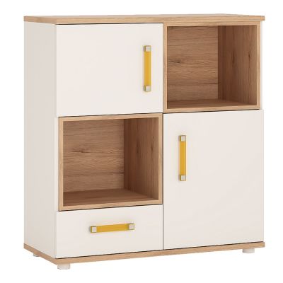 Kids Wardrobe - DISNEY 2 Door 1 Drawer Children Wardrobe Light Oak and White High Gloss Orange Handles 90.7cm