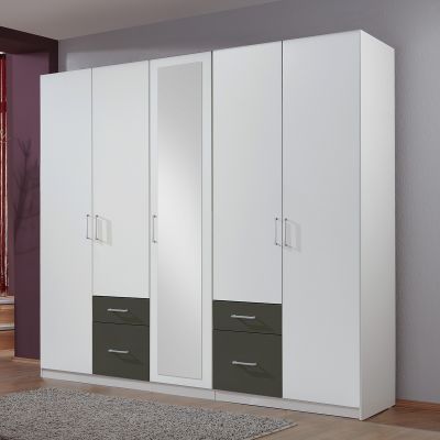 Wardrobe - FRESCO 5 Door Wardrobe White and Graphite 225cm