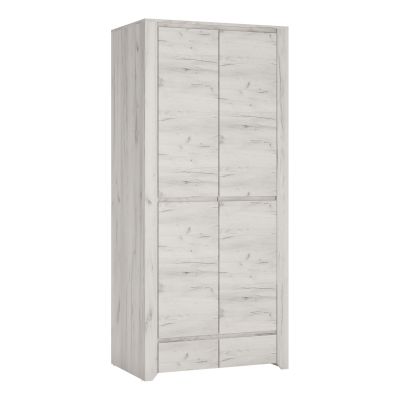 Kids Wardrobe - AKRON 2 Door 2 Drawer Children Wardrobe White and Oak 84cm