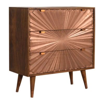 MESHA Oak Finish Chest of Drawers - Medium-sized, 3 Drawers