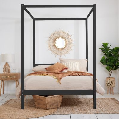 Solid Slatted Headboard Black Four Poster Bed - Standard Double 4ft6