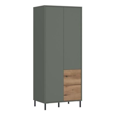 Wardrobe - DALTON 2 Door 2 Drawer Wardrobe Green and Oak 75cm