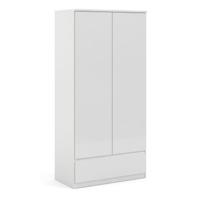 Kids Wardrobe - NANAIMO 2 Door 1 Drawer Children Wardrobe White High Gloss 98.9cm