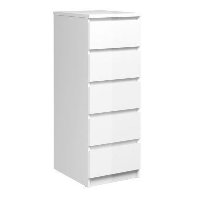 NANAIMO White Chest of Drawers - Tallboy, Medium-sized, 5 Drawers, High Gloss