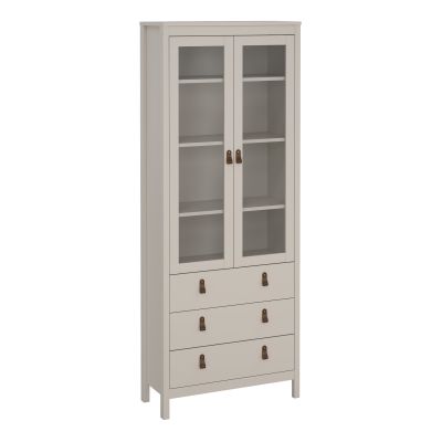 BURNLEY China Cabinet 2 Glass Doors with 3 Drawers in Beige