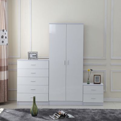 Wardrobe Set - HOLYROOD 2 Door Bedroom Set 3 Piece White 76cm