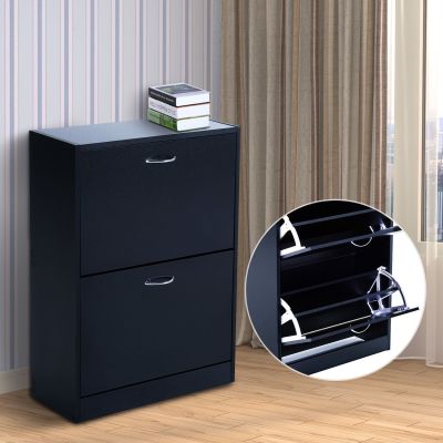 2-Door Wooden Shoe Storage Cabinet - Black