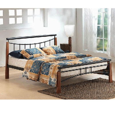 Elegance Redefined Corfe Metal Bed in Black and Dark Oak Finish - Double 4ft6