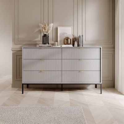 NOVAR Grey Chest of Drawers - Extra Large-sized, 6 Drawers