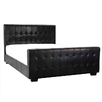 Beverley Buttoned Leather Effect Kingsize Bed - Black