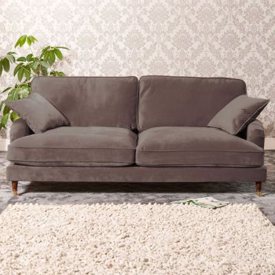 4 Seater Sofa - SOLVARE Velvet Fabric Sofa - Brown