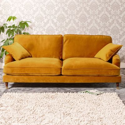 4 Seater Sofa - SOLVARE Velvet Fabric Sofa - Yellow