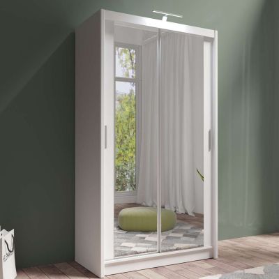 Sliding Wardrobe - AURORA 2 Door Full Mirrored Wardrobe White 120cm