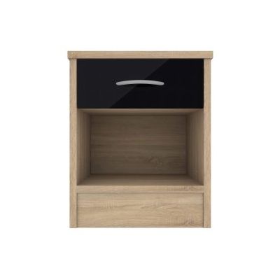 Bedside Table - CONTEMPORARY Nightstand Natural Oak with Black Gloss 40cm