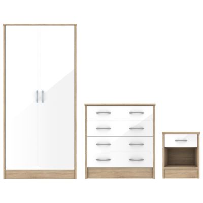 Wardrobe Set - BLACKPOOL 2 Door Bedroom Set 3 Piece White Gloss 63cm