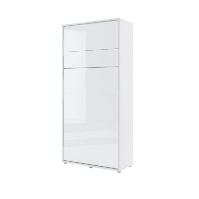 ArtNest Vertical Wall Bed 90cm with Shelf - White Gloss